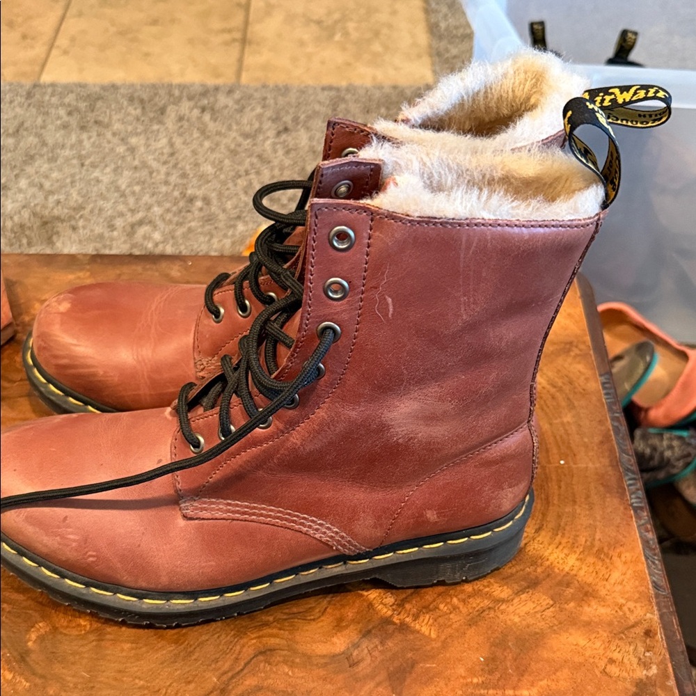 Dr. Martin Brown Leather Fur-Lined Boots - Picture 2 of 5